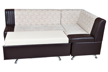 Corner sofa bed in imitation leather, furniture for kitchen, iso