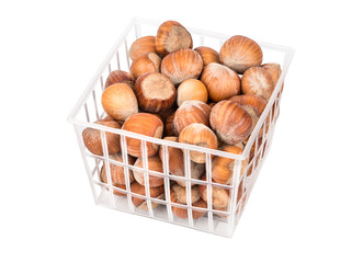 Hazelnuts in a container