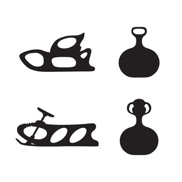 Sled. Winter. Hand drawn vector set of sled silhouette
