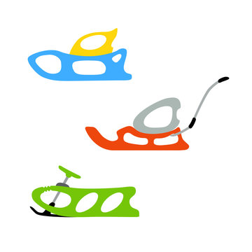 Sled. Winter. Hand drawn vector set of sled