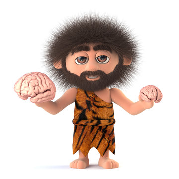 3d Funny Caveman Compares Two Human Brains