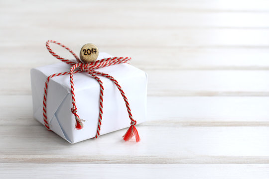 Happy New Year/ Wine cork with the number 2017 is on holiday gifts 