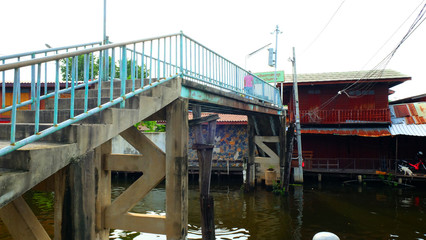 Thai house beside canal. floating market