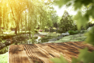 wooden desk and spring time 
