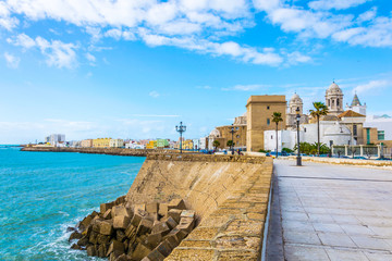 seaside view of cadiz in spain including local cathedral © dudlajzov