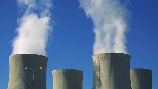 nuclear power station (four chimneys) - smoke from smokestacks