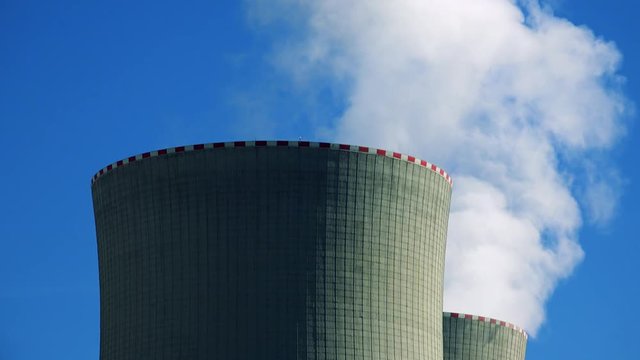 nuclear power station - smoke from chimney - closeup