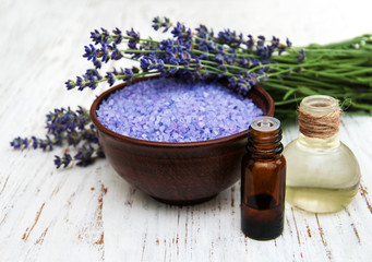 Fototapeta na wymiar Lavender, sea salt and oil