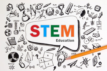 Doodle of STEM education background. STEM - science, technology, engineering and mathematics background with doodle icon education. STEM education background concept.