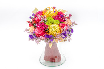 Colorful flower bouquet from red roses isolated on white background. 