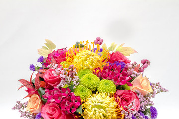 Colorful flower bouquet from red roses isolated on white background. 