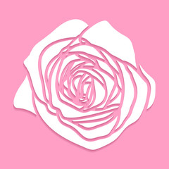 Vector romantic beautiful cutout white paper rose flower floral icon