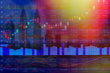 Obraz premium Double exposure of stocks market chart on display concept with city scape Malaysia background.