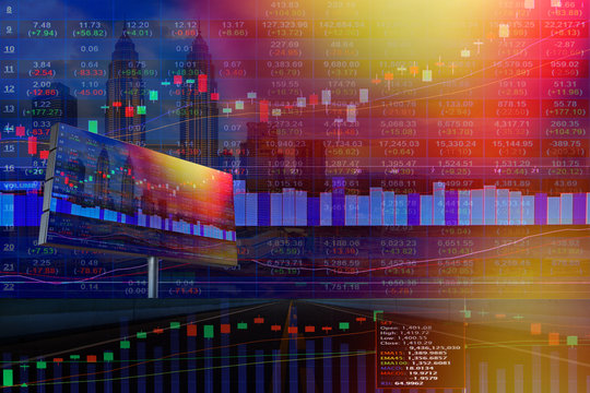 Double exposure of stocks market chart on display concept with city scape Malaysia background.