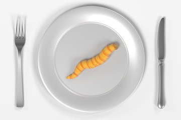 3d render of worms on plate