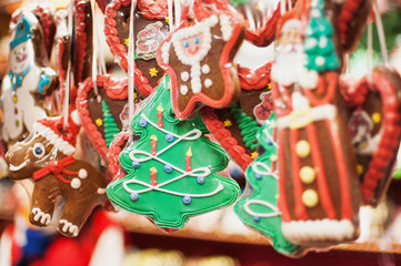 Fototapeta na wymiar Sales of traditional Christmas sweets on the Christmas fair
