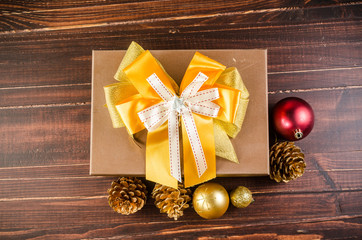 Brown gift box and christmas ornament