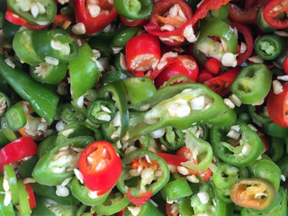 Chilli Padi, Bird's Eye Chilli, Bird Chilli or Thai pepper slice on the background
