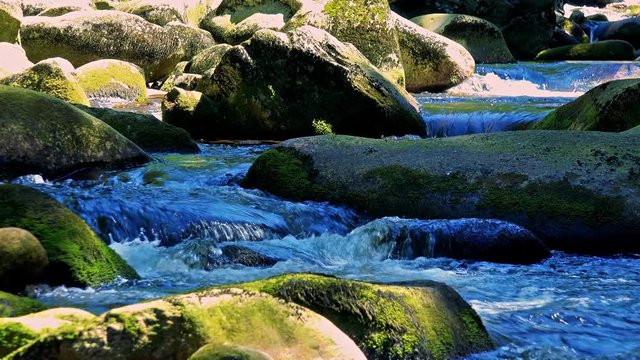 closeup of river between stones - detail of flowing water