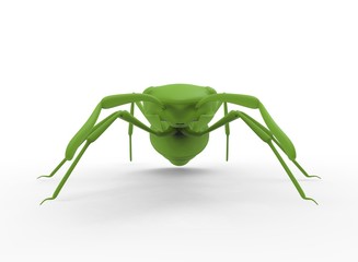 3d illustration of green ant. white background isolated. icon for game web.