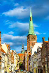 View of Jakobikirche, St. Jakobi Church in Lubeck, Germany