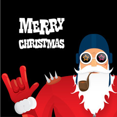 vector biker santa claus with smoking pipe.