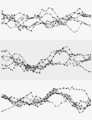 Modern abstract vector illustration with connected dots. Wavy mechanical construction. Complexity of modern analytical systems. Digital representation of informational flow. Element of design.