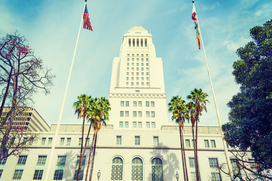 Los Angeles city hall in vintage tone