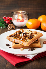 Homemade classic waffles for christmas breakfast