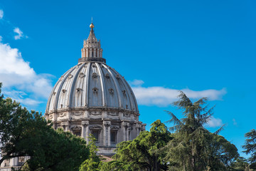 Fototapeta na wymiar Vatican St. Peter's Basilica in Rome, the dome from afar
