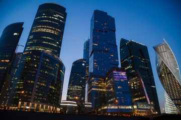 Fototapeta na wymiar evening moscow city from the river