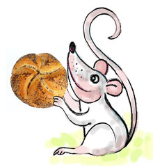 little mouse - sketch by pencil on paper