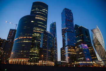 Fototapeta na wymiar evening moscow city from the river