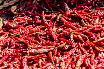 Fototapeta premium Dried chilli pepper spice market in thailand