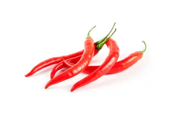 Fotobehang Red fresh chili isolated on white background © arybickii