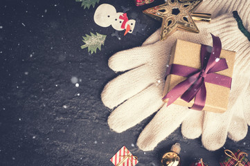 Christmas  decoration on dark stone background