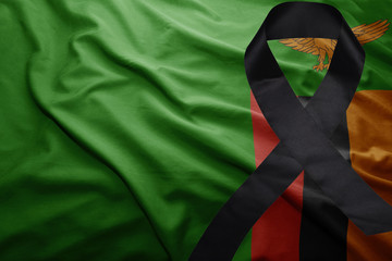 flag of zambia with black mourning ribbon
