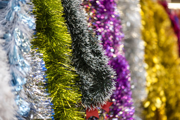 Christmas garlands in the shop