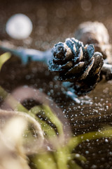 Christmas decoration - fir cones, golden dust and ropes