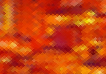 Colorful background consisting of yellow, orange and red squares. Mosaic backdrop of  dark and light geometric elements. Multicolor abstract pixel pattern 