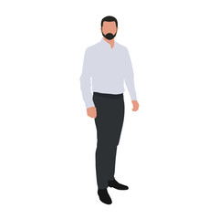 Man in light blue shirt standing. Business man vector illustrati