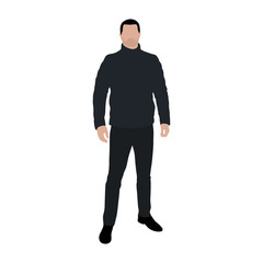 Man standing in feather jacket, flat vector illustration