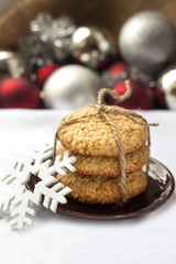 Homemade oat cookies baked for New Year holidays