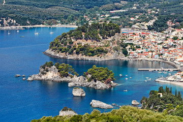 Fototapeta premium Aerial shot of Parga, Greece