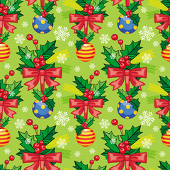 Seamless pattern with Christmas decorations. Vector clip art.