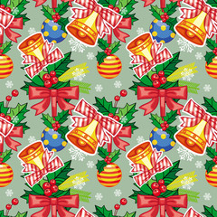 Seamless Christmas pattern with  jingle bells. Vector clip art.