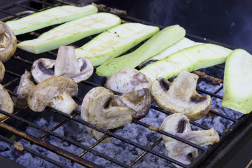 grilled mushrooms and vegetables