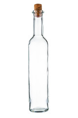 Empty vintage bottle with cork isolated on white background