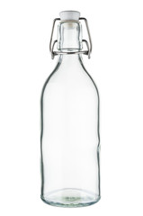 Empty glass bottle on white background