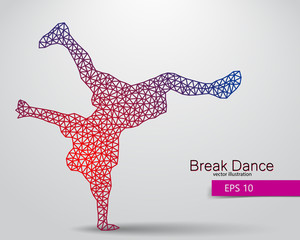 Silhouette of a break dancer from triangles.